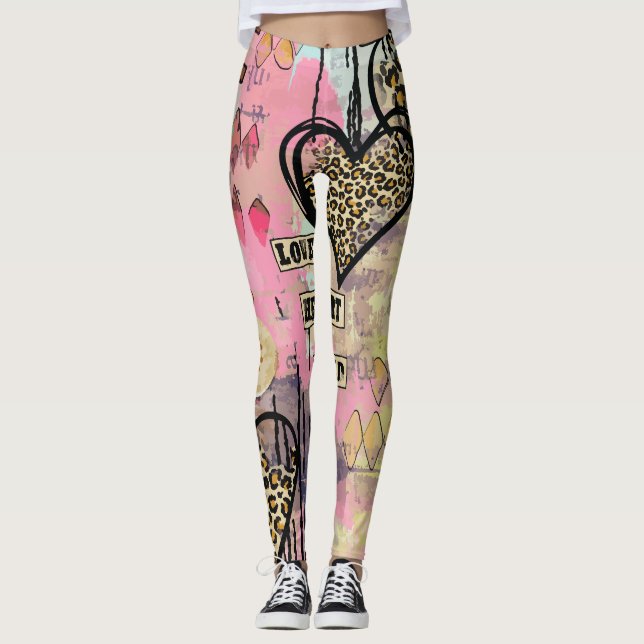 Leggings Légumineuses de peau léopard de coeur d'aquarelle  (Devant)