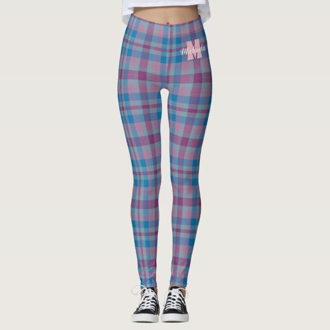 Leggings Légumineuses en monogramme bleu et violet (Devant)