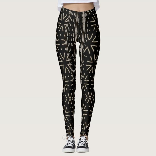 Leggings Légumineuses en tissu de boue africaine imprimées (Devant)