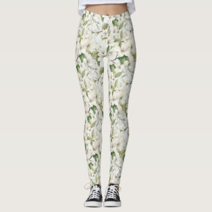 Leggings Légumineuses florales à fleurs à pomme blanche sur
