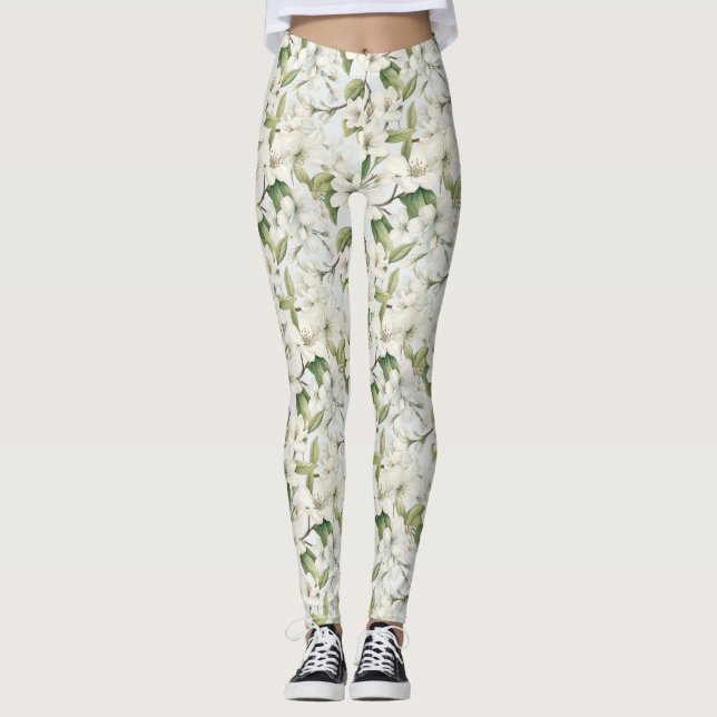 Leggings Légumineuses florales à fleurs à pomme blanche sur (Devant)