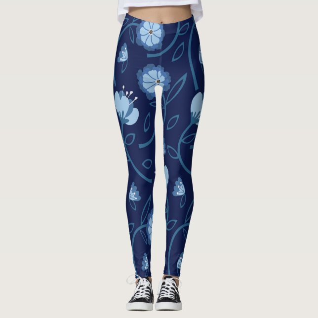 Leggings légumineuses motifs à fleurs bleues (Devant)