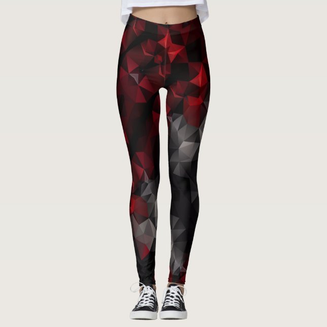 Leggings Légumineuses polygonales, noires et rouges (Devant)