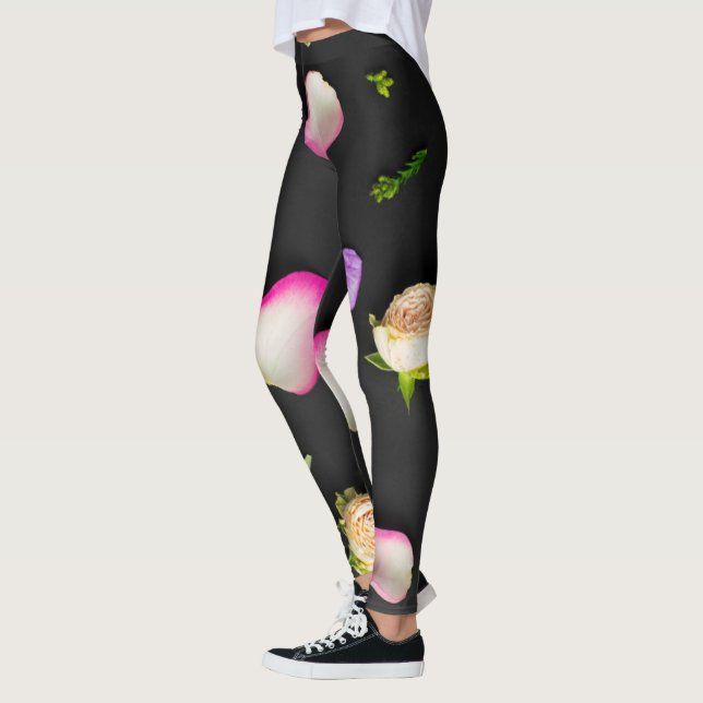 Leggings "L'élégance florale sur le noir" (Gauche)