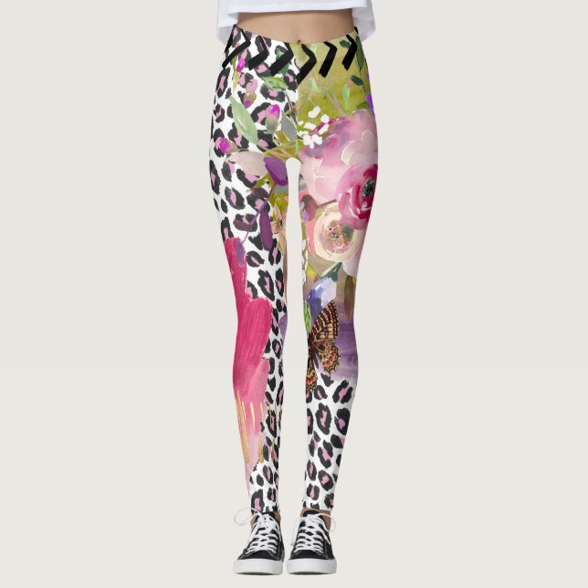 Leggings Léopard génial et guêtres florales (Devant)