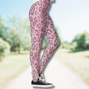 Leggings Léopard Pailleté Rose Élégant sur Fond Or Rose