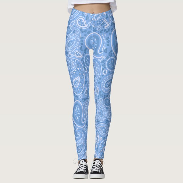 Leggings Leopard Paisley Motif bleu élégant Yoga (Devant)