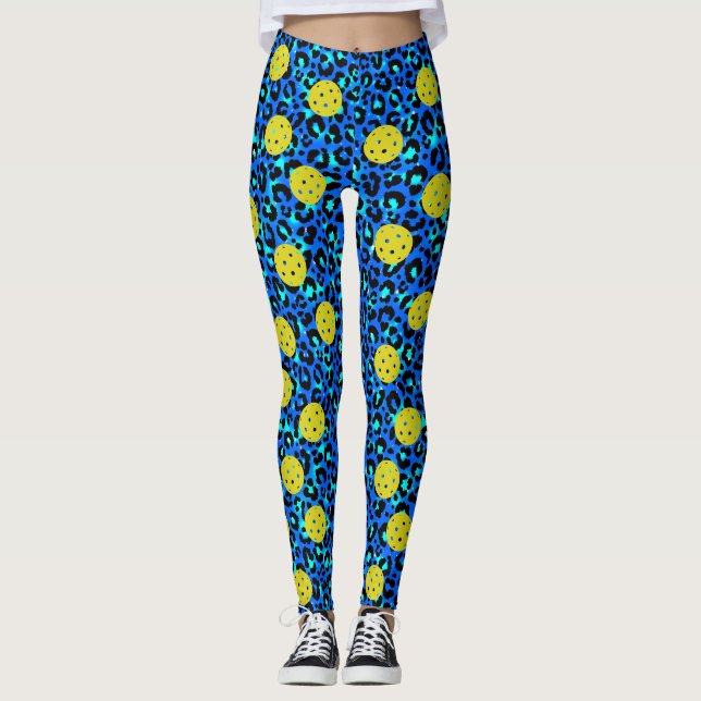 Leggings Léopard Poster de animal amusant Bleu Jaune Pickle (Devant)