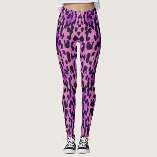 Leggings Léopard Poster de animal du Motif de Tigre pourpre (Devant)