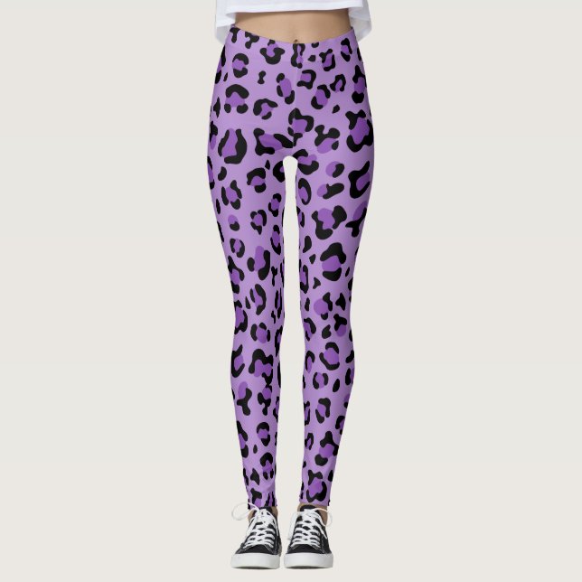 Leggings Leopard Print, Léopard Spots, Purple Leopard (Devant)