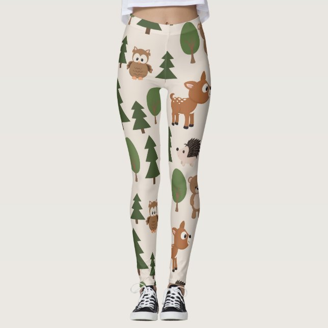 Leggings Les animaux des bois mignons forêt motif nature (Devant)