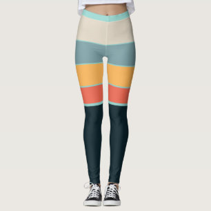 Leggings les années 70 Retro Super Navy Bleu & jaune & rose