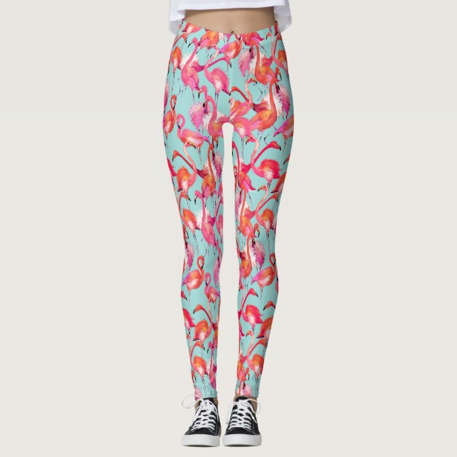 Leggings Les Flamants roses d'aquarelle ont recueilli 2 (Devant)