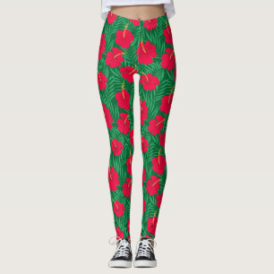 Leggings Les fleurs rouges d'Hibiscus sur les Feuilles trop