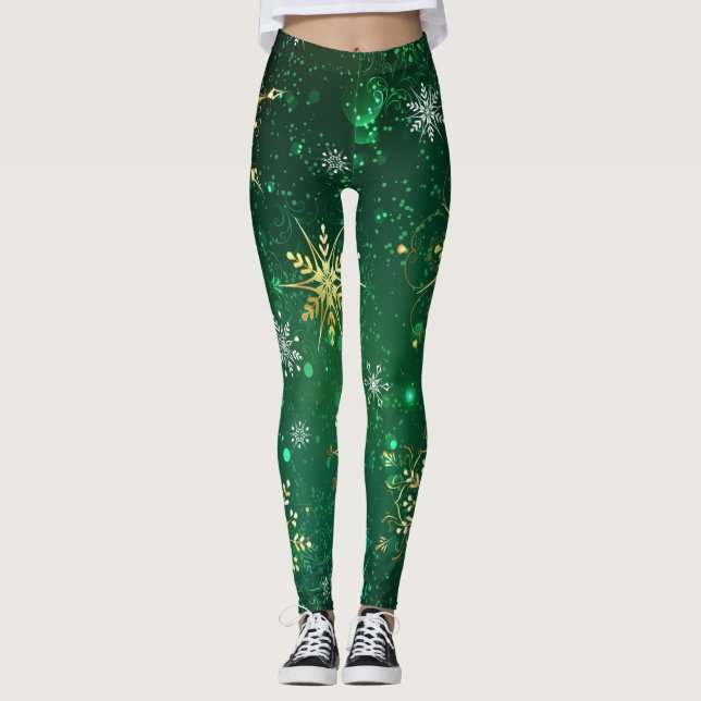 Leggings Les flocons dorés de Noël sur l'Arrière - plan ver (Devant)