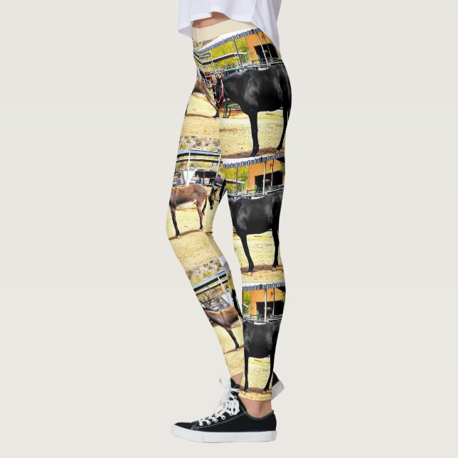 Leggings Les guêtres des femmes "quatre chevaux et un âne " (Gauche)