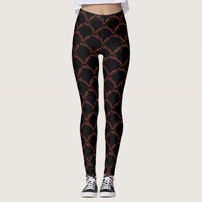 Leggings Les mots 'Happy Halloween' en orange sur noir (Devant)