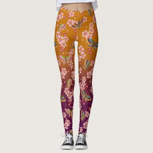 Leggings Les papillons japonais au milieu du Sakura fleuris