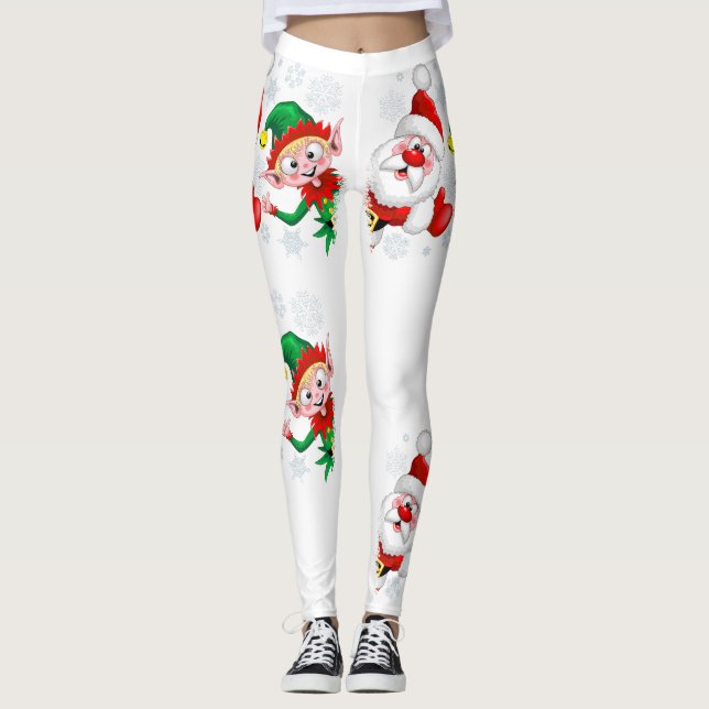 Leggings Les personnages de Noël de père Noël et Elf (Devant)