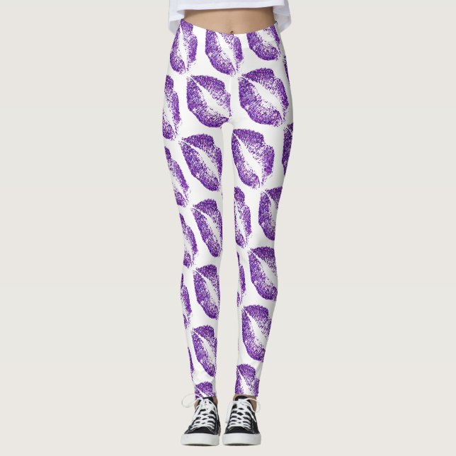 Leggings Lèvres à Parties scintillant violette Blanc modern (Devant)