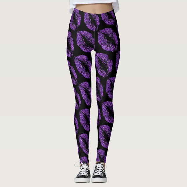 Leggings Lèvres à Parties scintillant violette Noir moderne (Devant)