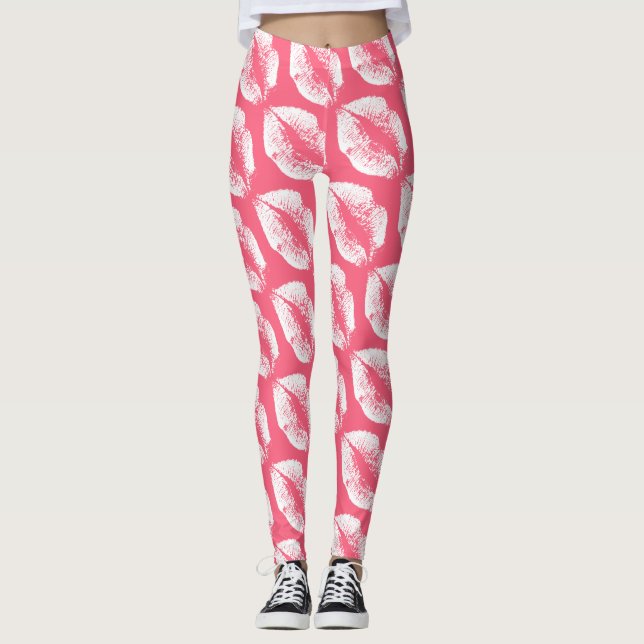 Leggings Lèvres blanches rose moderne (Devant)