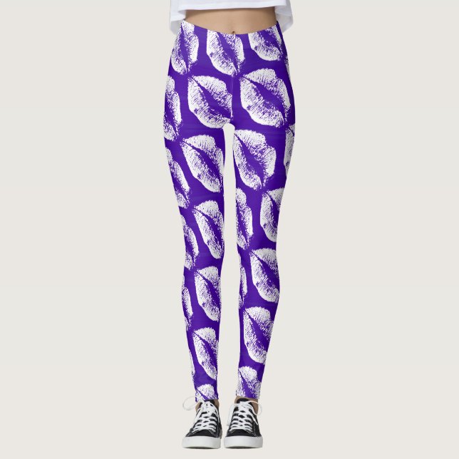Leggings Lèvres blanches violet moderne (Devant)