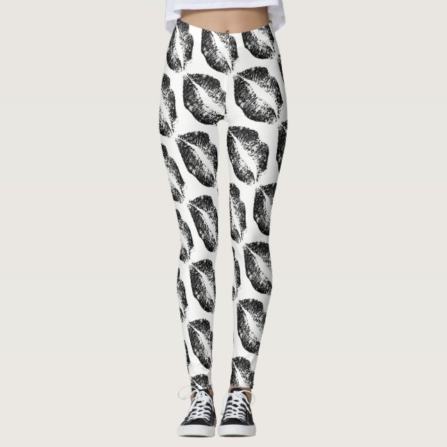 Leggings Lèvres de Parties scintillant noire Blanc moderne (Devant)