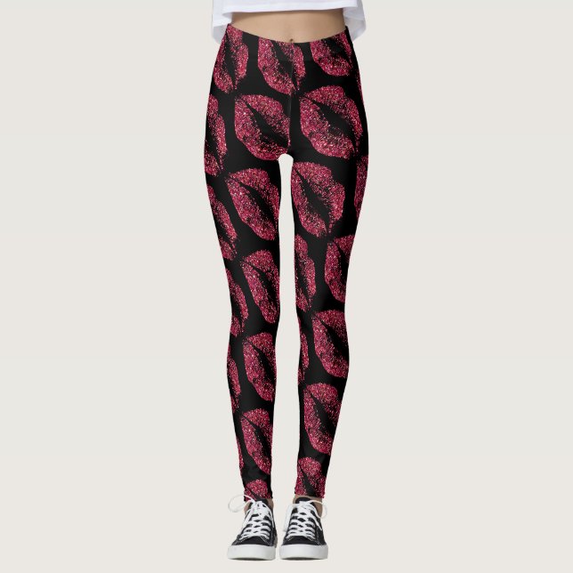 Leggings Lèvres Parties scintillant rouge Noir moderne (Devant)