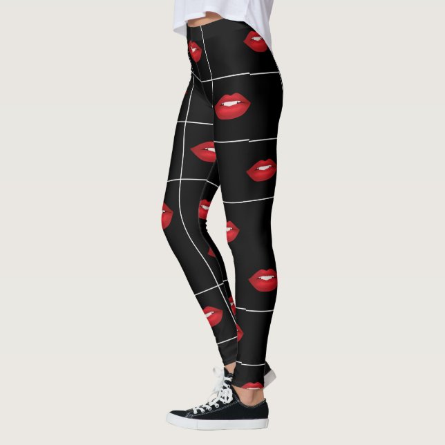 Leggings Lèvres rouges Motif noir et blanc rétro (Gauche)