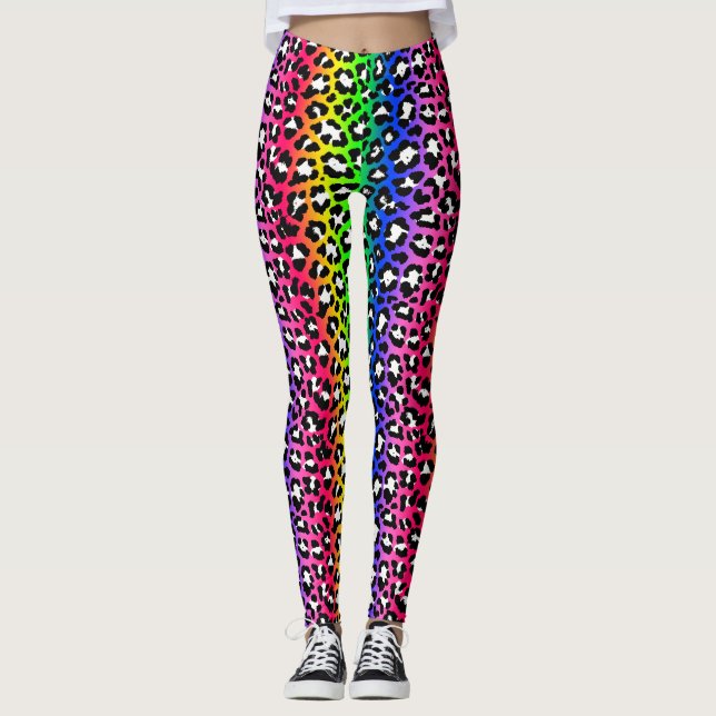 Leggings LGBT Pride Punk Rock Arc-en-ciel Empreinte de léop (Devant)