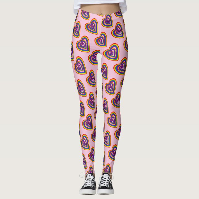 Leggings LGBT Rainbow Flag Hearts Pattern Gay Pride (Devant)
