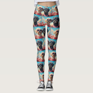 Leggings Lhasa Apso avec Roses de coeur Saint Valentin