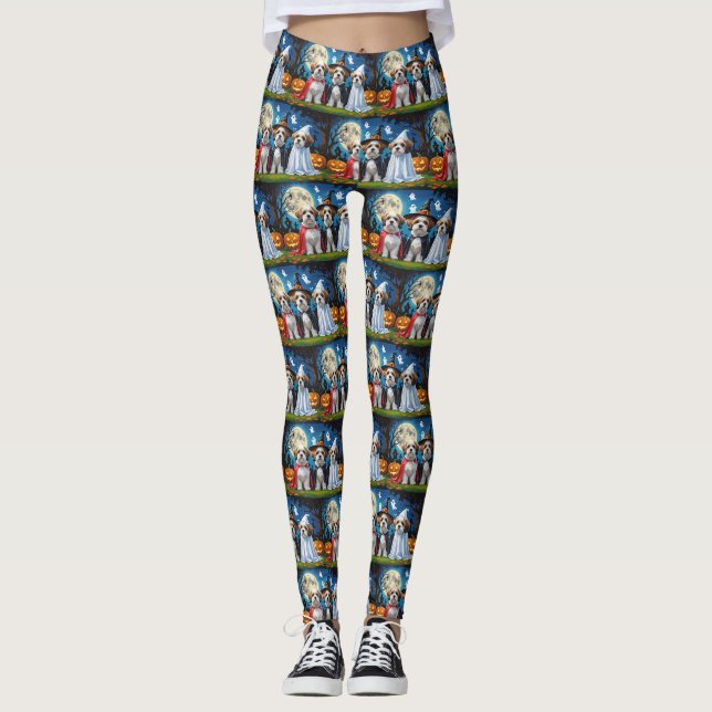 Leggings Lhasa Apso Chiens Citrouille Halloween Funny (Devant)