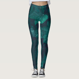 Leggings Lierre vert émeraude foncé gouttes d'eau feuille