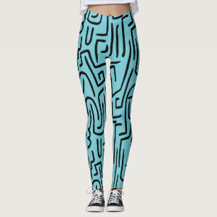 Leggings Lignes Abstraites 130318 - Noir sur #76CCD7