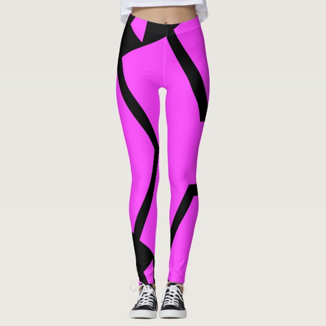 Leggings Lignes Abstraites roses et noires Legings d'art (Devant)