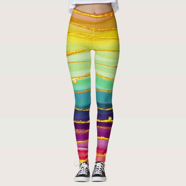 Leggings Lignes arc-en-ciel : composition de luxe abstraite (Devant)