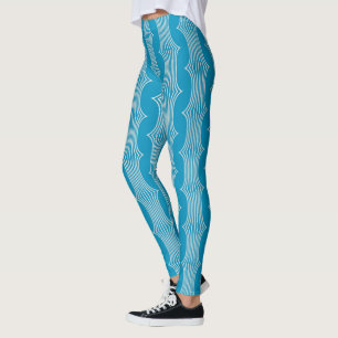 Leggings Lignes blanches Abstraites rétro sur Motif bleu