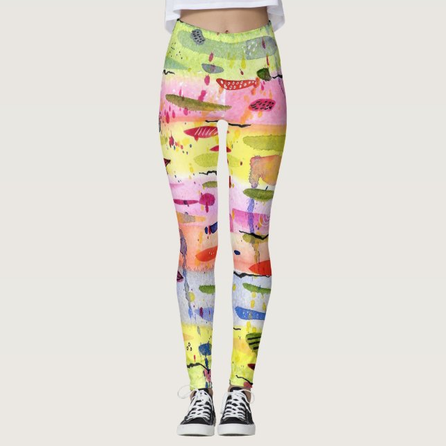 Leggings Lignes colorées Aquarelle Abstraite (Devant)