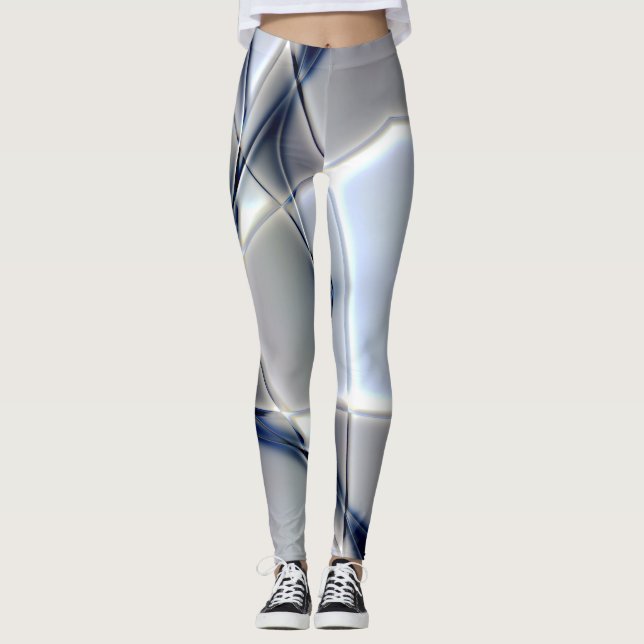 Leggings Lignes courbes avec ton chromé bleu sur carrés (Devant)