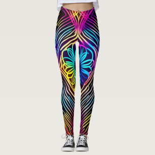 Leggings Lignes de néon psychédélique avec art floral
