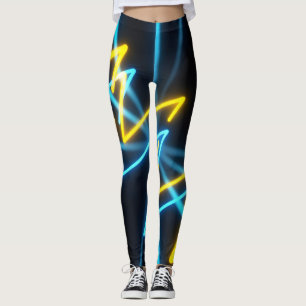 Leggings Lignes de zigzag énergétique en néon jaune et bleu