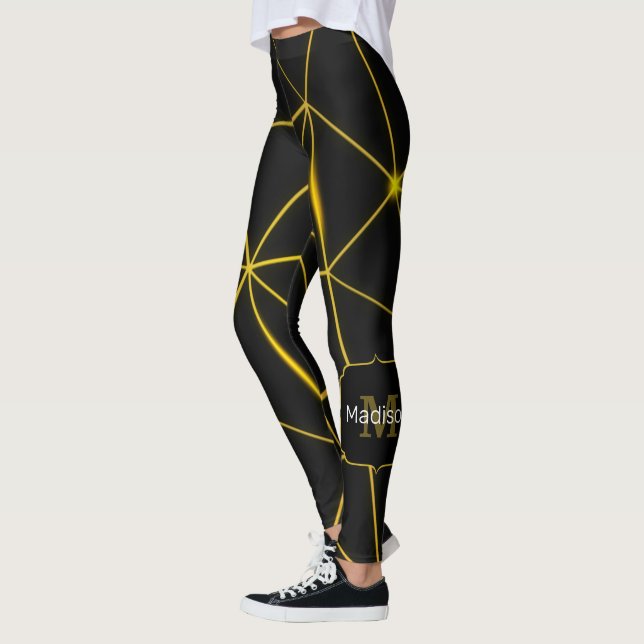 Leggings Lignes d'or triangles noirs géométriques Monogramm (Gauche)