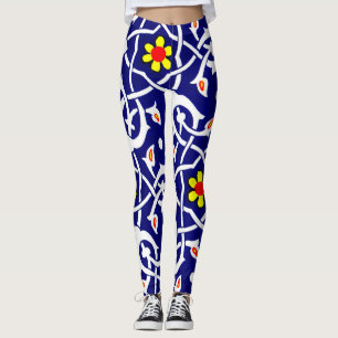 Leggings lignes et barbes et fleurs imprimés