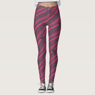 Leggings Lignes et Coeurs violets et roses