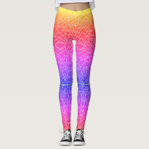 Leggings Lignes géométriques de courbe blanche sur bleu