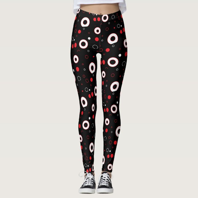 Leggings Lignes noires et blanches et Pointe Polka Abstrait (Devant)
