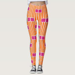 Leggings Lignes orange et boîtes roses