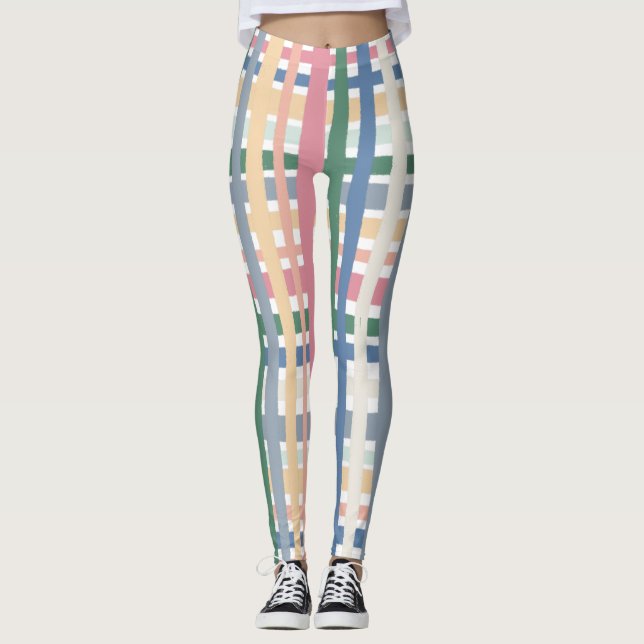 Leggings Lignes tracées à la main Grille Plaid colorée (Devant)